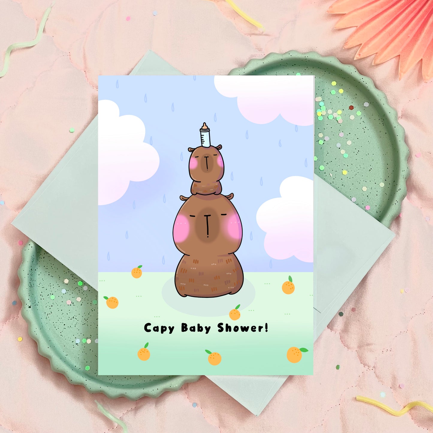 Happy Capy Capybara Baby Shower Greeting Card for him/her/they/them