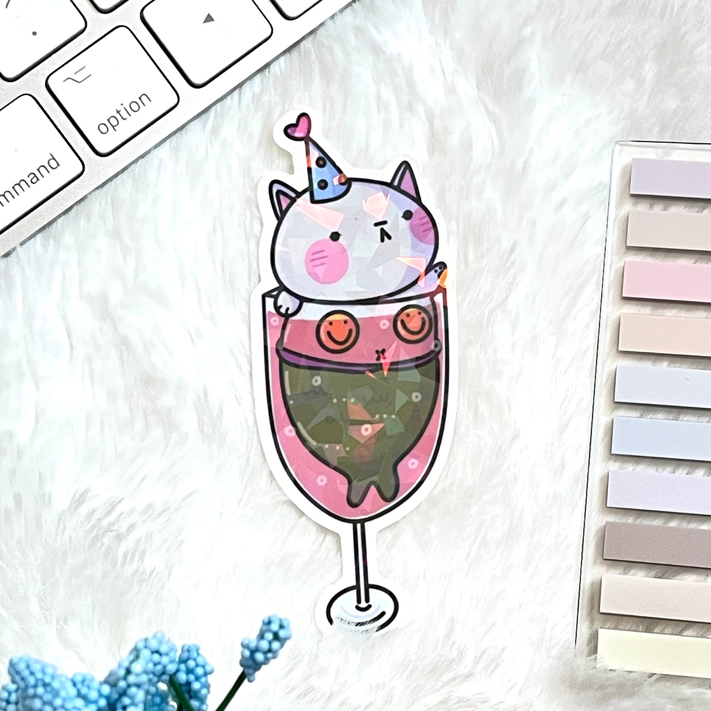 Kitty Cat Mimosa Mermaid -Die-Cut Vinyl Sticker