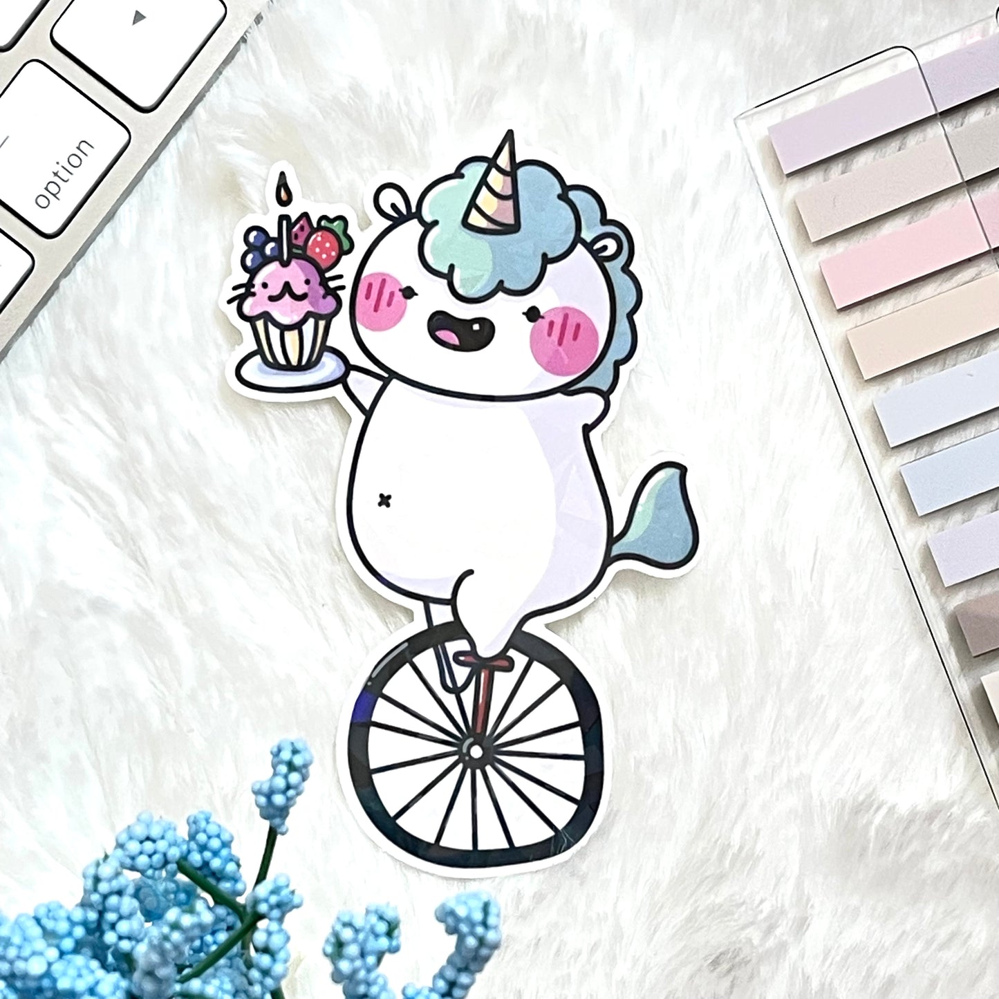 Happy Birthday Unicorn on a Unicycle-Die-Cut Vinyl Sticker