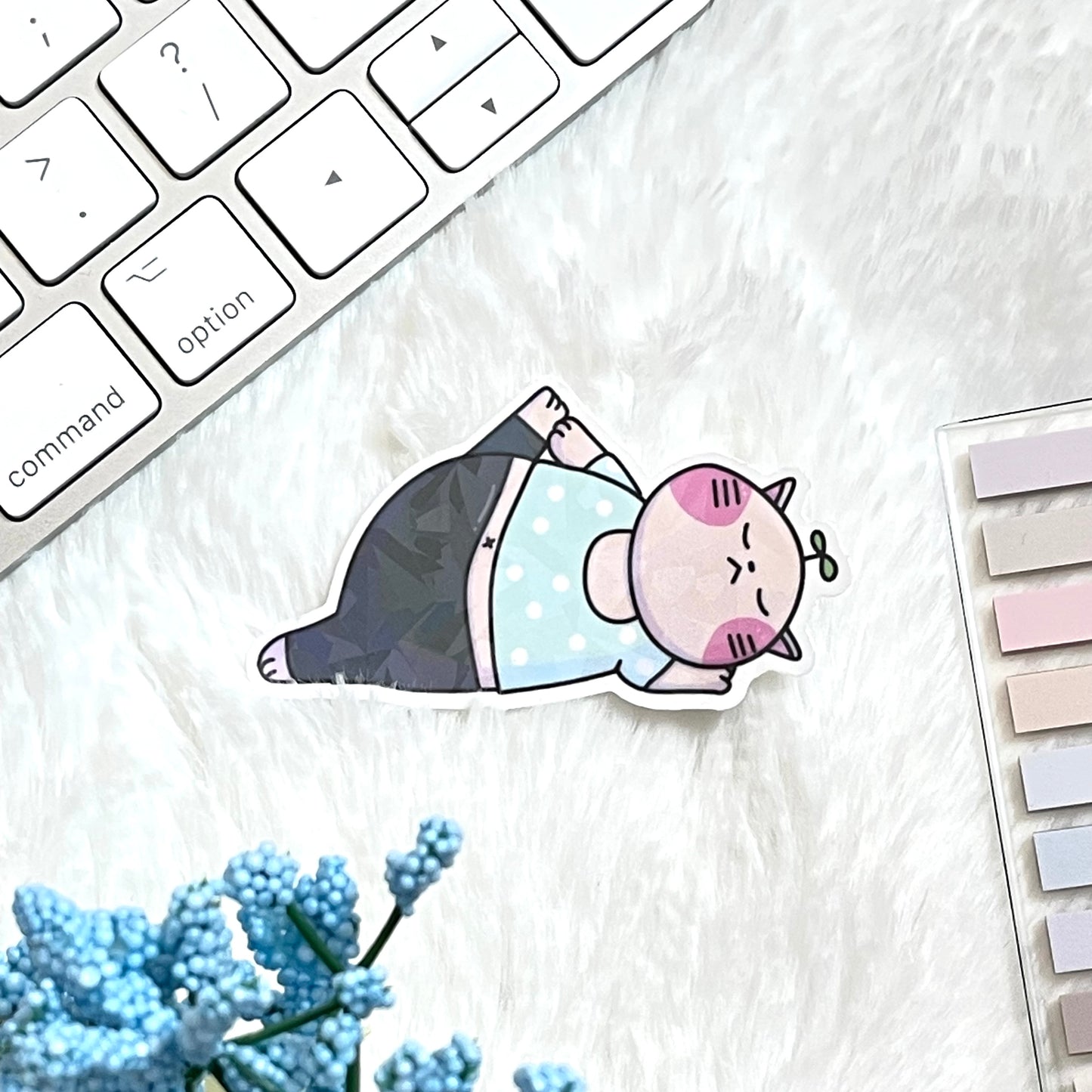 Yoga Sprout Cat Reclining Hand to Big Toe Pose -Die-Cut Vinyl Sticker