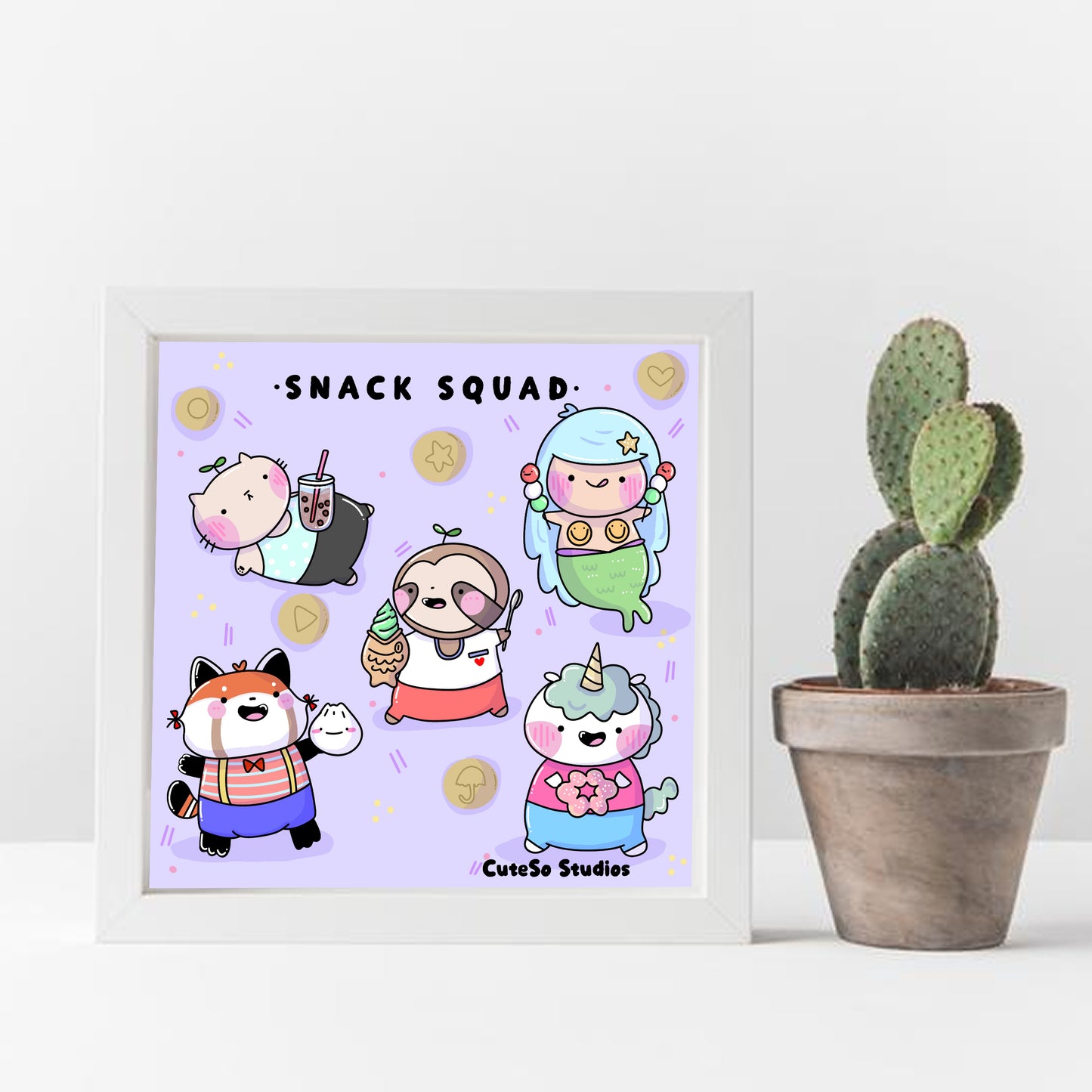 Snack Squad Art Print (Unicorn, Red Panda, Sloth, Mermaid, Cat)