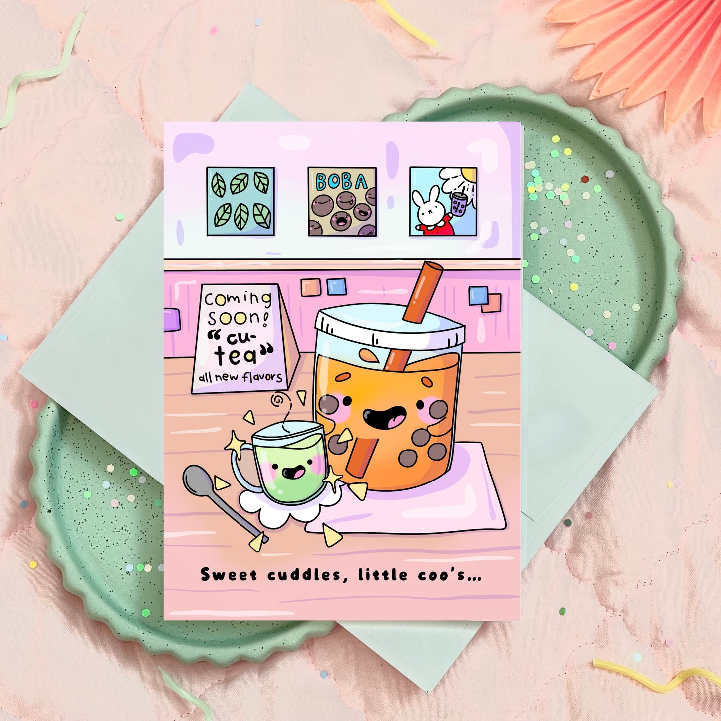 Cute Boba Bubble Tea Baby Shower Greeting Card for him/her/they/them