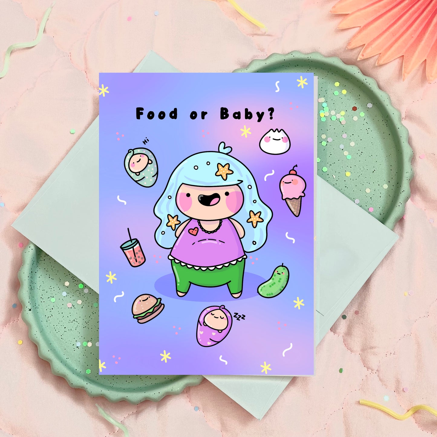 Food or Baby Belly Baby Shower Greeting Card for him/her/they/them