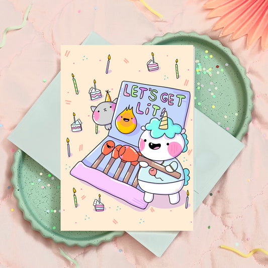 Happy Birthday Unicorn and Kitty Friendship Greeting Card for him/her/them