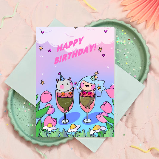 Happy Birthday Mermaid and Kitty Friendship Greeting Card for him/her/them