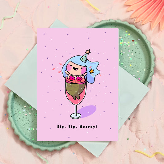 Happy Birthday Mermaid Mimosa Celebration Greeting Card for him/her/them